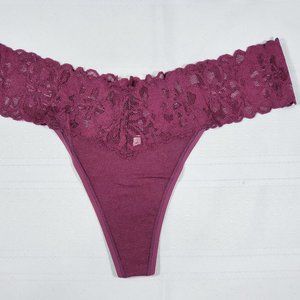 Victoria's Secret Burgundy Lace Waist Cotton Thong Panty. Size Medium